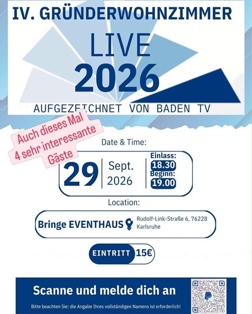 Flyer zum VI. Gründerzimmer - Live am 29.09.2026 – Sommerfeld Energieberatung